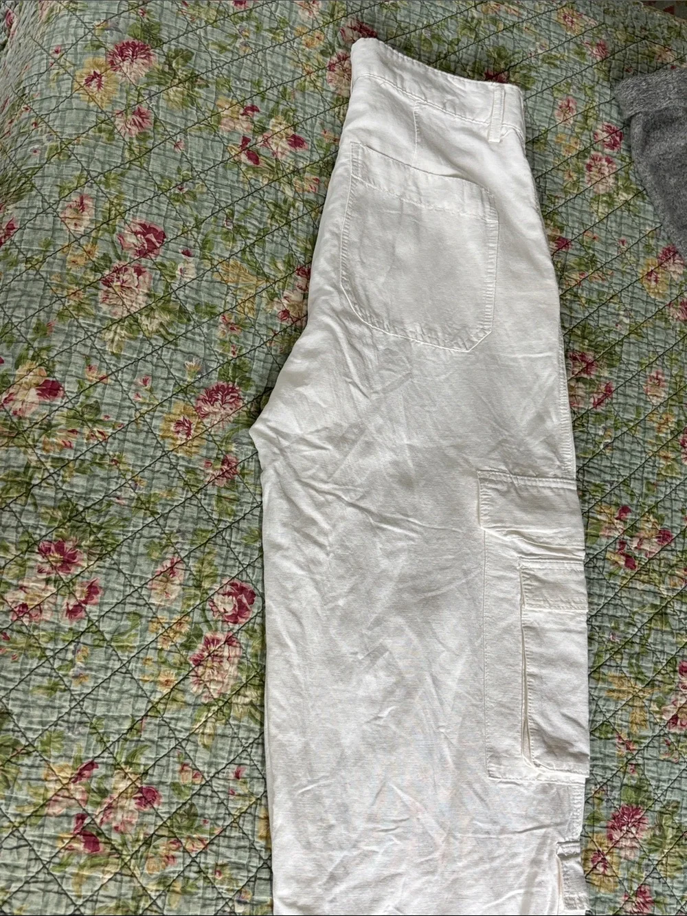 H&M linen blend Ivory/ Cream Cargo Utility Pants S